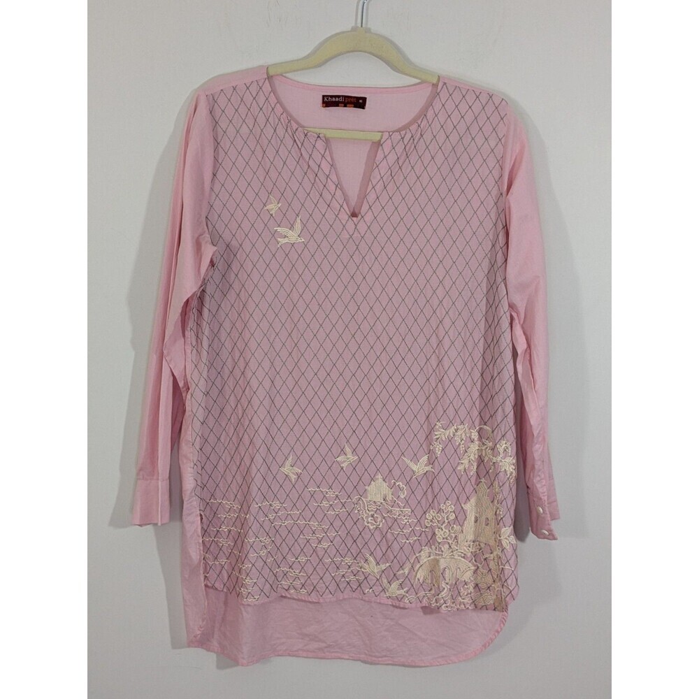 Khaadi  Tik Tok Tunic Top Pink Long Sleeve EMBROIDERED Temple Landscape Sz 16